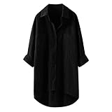 Lulupi Damen Bluse Oversize Langarm Shirt Baumwolle Leinen Hemdbluse Elegant Übergröße Longbluse Oberteil Einfarbig Lose Leinenbluse Lang Hemd Top