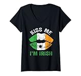 Damen Kiss-Me I'm Irish Shirt Kussmund Lippen Saint Patrick Day T-Shirt mit V