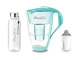 PearlCo - Glas-Wasserfilter (mint) mit 1 Protect+ classic Filterkartusche (f. hartes Wasser) + 1 Trinkflasche aus G