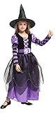 GIFT TOWER 3er Hexenkostüm Mädchen Langarm Hexenkleid Kinder Halloween Kostüm für Halloween Karneval Fasching Cosplay Violett XL/Länge 109