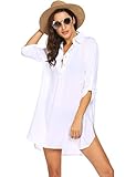 Ekouaer Damen Strandkleid Bikini Cover Up Strandponcho Sommer Bademode Strand Vertuschen Shirt Tops Weiß, S