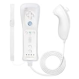 Powerextra Ersatz-Controller mit Silikongehäuse und Armband (weiß) kompatibel mit Wii Remote Controller und Nun-chuck, Wireless Controller Eingebauter Bewegungssensor Kompatibel mit Wii/Wii U/W