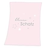 Flauschdecke Motiv : Kleiner Schatz 75x100 cm Kuscheldecke Babydecke Schmusedecke (Rosa)