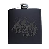 FORYOU24 Edelstahl Flachmann mit Gravur Berge Black Geschenk für Papa Opa Onkel Freund Camping, O