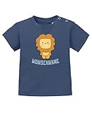Comedy Shirts - Clipart Löwe - Wunschname - Baby T-Shirt - Navy/Eisblau Gr. 80/86