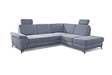 CAVADORE Ecksofa Pavia mit Bett und Stauraum / Schlafsofa inkl. Federkern, Kopfstützen, Sitztiefenverstellung & verstellbarem Armteil / 282 x 89 x 230 / Chenille: Hellb