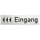 Kinekt3d Leitsysteme Schild/Türschild 160 x 40 x 1,5 mm - Aluminium Vollmaterial eloxiert - Oberfläche in geschliffener Edelstahloptik - 100% Made in Germany (Eingang + Richtungspfeil links'B')