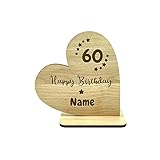 KS Laserdesign Deko Herz aus Holz zum '' 60. Geburtstag '' mit persönlicher Gravur - Name oder Text wählbar, Geschenke für Frauen & Männer, Geburtstag, Happy Birthday