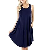 GFPGNDFHG Frauen Sommerkleid O-Neck Sleeveless Vintage Tassels Kleid Cocktail Flapper Feste Tasche Kleid Midi Women Kleid (Blue, M)