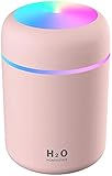 Luftbefeuchter, Mini USB Ultraschall Humidifier mit 300ml Wassertank, Automatische Abschaltung und Super leise, Bunter Cooler Nachtlichtfunktion für Auto, Büroraum, Schlafzimmer （Rosa）