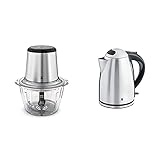 WMF Kult X Edition Zerkleinerer elektrisch mit Glasbehälter, 320 W, cromargan matt & Stelio Wasserkocher Edelstahl 1,7l, elektrischer Wasserkocher mit Kalkfilter, 2400 W