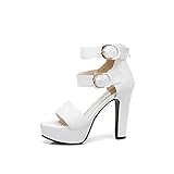 Plateau-Sandale für Damen, verstellbare Knöchelschnalle, Riemchenabsatz, Keilabsatz, offene Zehen, Schuhe mit Reißverschluss, weiß, 35.5 EU