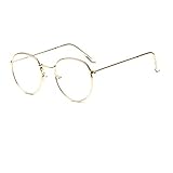 Damen Retro Ovale Dünn Metall Rahmen Brille Ohne Stärke Klare L