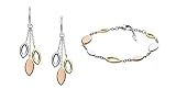 Fossil Damen Ohrringe Tri-Tone Navette + Fossil Damen-Kettearmband JF02778998