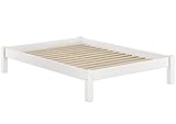 Erst-Holz® Weißes Bettgestell Kiefer Doppelbett 140x200, Massivholzbett mit Rollrost 60.35-14 W