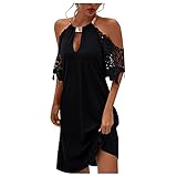 CEFGR Damen O-Ausschnitt Printed Brief Neckholder Kleid Spitze Ärmellos Kurzer Rock Trägerloses Cocktailkleid Festliches Abendkleid Sonnenkleid Damen Casual Rundhals Strandkleid A-Linien Rock