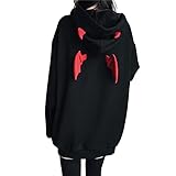 Frauen Teufel Flügel Kapuze Sweatshirt Beiläufige Lose Lange Hülsen Kapuzenpulli Pullover Ob