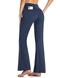 MOVE BEYOND Butterweiche Damen Bootcut Yogahose mit 4 Taschen Bauchkontrolle Workout Bootleg Arbeitshose, Blau, M