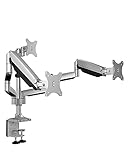 ICY BOX Monitorhalterung mit USB, Audio für 3 Monitore bis 32' (7kg), verstellbar, drehbar, neigbar, Kabelführung, Klemmbefestigung,Schwarz, Silb