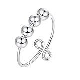 Fidget Anxiety Beads Ring, Anti-Angst Ring Einstellbare Offene Ringe Spinner Fidget Ringe für Damen, Anti-Stress-Angst Drehring, Einfache Geometrische Runde Bead Ring Geschenk für Damen/Frauen (1PC)