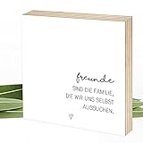 Wunderpixel® Holzbild Freunde sind Familie - 15x15x2cm zum Hinstellen/Aufhängen, echter Fotodruck mit Spruch auf Holz - schwarz-weißes Wand-Bild Aufsteller Zuhause Büro zur Dekoration Geschenk-I