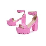 TYUI Damen High Heels Plateau High Heels Damen Ein Wort mit Tasche Absatz Runde Zehen Chunky Heel Sandalen Damen Weiß, Schwarz, Rosa (Farbe: Weiß, Größe: 37)