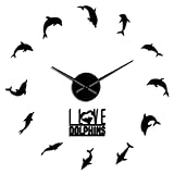 Wanduhr I Love Dolphins Große 3D DIY Wanddeko Uhr Meerestiere Sea Hog Design Selbstklebende Uhr Uhr Kreative Show Batteriebetrieb