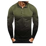 T-Shirt Herren Revers Gradient Knopf Poloshirt Herren Slim Fit Mode Sport Lassig Shirt Herren Frühling Herbst Täglich Langarm Shirt Herren H-Green Black S