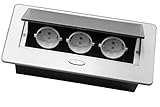 Einbausteckdose versenkbar mit oder ohne USB und in 2 Farben Silber oder Schwarz zum Auswählen (3x Schuko, Silber)