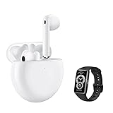 HUAWEI FreeBuds 4, True Wireless Bluetooth Kopfhörer, 3-Mikrofon-System, Ceramic White + Band 6, 1,47 Zoll OLED-Display, 5ATM, SpO2-Sensor, Herzfrequenzmessung, Graphit Black