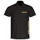 VIMAVERTRIEB® Herren Poloshirt Kroatien - Brust & Seite - Druck:Gold metallik - Polo Shirt Hemd Polohemd Männer Fußball Fanartikel - Größe:4XL schw