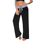 Briskorry Damen Locker Hose Boho Lang Weite Bein Hippie Hose Haremshose Sommerhose Gummibund Basic Freizeithose mit T