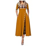 Briskorry Blusenkleider Frauen Elegant V-Ausschnitt Hemdkleid Langarm Minikleid Kariertes Kleid Rundhals A-Linie Sweater Herbstkleid Lose Kleider Pullover Kleid für Winter Herb