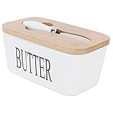 VBESTLIFE Butterdose mit Deckel, Butterdose aus Porzellan mit Messer und Siegeldeckel, Silikon-Butterschalen zum Versiegeln, 6,3 Zoll x 3,7 Zoll x 2,8 Z