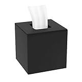 HIIMIEI Quadratisch Kosmetiktücherbox, 14 × 14 × 14cm Acryl Taschentuchbox | Tissue Box Mit Magnetabdeckung für Esszimmer Badezimmer Schlafzimmer Auto Büro - Mattschw
