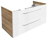 FACKELMANN Waschtischunterschrank Milano/Badschrank mit Soft-Close-System/Maße (B x H x T): ca. 100 x 49,5 x 48 cm/Waschbeckenunterschrank mit 2 Schubladen/Korpus: Braun hell/Front: Weiß