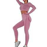 Jodimitty Damen Sportanzug Trainingsanzug Jogginganzug Sport Sets Mode 2-teiliges Set Sport Sets Hosen und Sport Crop Top 2 Stücke Bekleidungssets Yoga Outfit Sportanzug Gym S