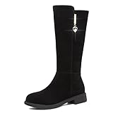 FUNPLUS Damen Casual Mid-Calf Stiefel Moderne Herbst Winter Weibliche Schlanke Arbeitsschuhe Elegante Runde Zehe Flache S