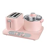 MQXW Elektrischer Brottoaster Backofen Mini Multikocher Sandwich Backen Eierkocher Dampfgarer Omelett Bratpfanne Frühstücksautomat (Color : Pink)