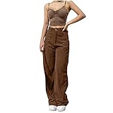 XIAOYUER Cordhosen Damen Teen Mädchen Hose mit gerader Tasche Freizeithosen Damen Cord Mopping Drape einfarbige Straßen-Freizeithose mit weitem Bein lässige Baggy-Hose Gothic Damen H