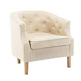 Mingone Einzelsofa Cocktail Sessel Armsessel Freizeit Sessel Clubsessel Wohnzimmer Leinen Sofa Polstersessel Retro Design Cafesessel (Creme, 1)