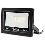 LED Fluter für Innen und Außen 20 Watt Wandmontage - Kaltweiß 6500K – sehr helle Ausleuchtung – IP65 Standard – vor Wasser geschützt – für Garten, Hof, Garage (20W ohne Bewegungsmelder)