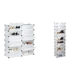 Relaxdays Schuhschrank Kunststoff, Regalsystem 12 Fächer, 108 x 94 x 37 cm, transparent & Schuhregal 10 Ebenen, Schuhschrank groß, Steckregal platzsparend, Regal DIY, HBT 176 x 49 x 37 cm, transp