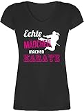 Kampfsport - Echte Mädchen Machen Karate - XL - Schwarz - t-Shirt kann Karate - XO1525 - Damen T-Shirt mit V