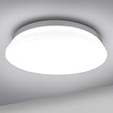 LE Deckenlampe 18W, LED Deckenleuchte Bad 1200LM Ø28cm 5000K für Badezimmer Flur Küche Wohnzimmer Schlafzimmer Balkon Licht, Rund Kaltweiß Badezimmerlampe, LED Panel Flach Lampe, IP20 Badlampe L