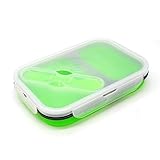 XAOLIUN Silikon zusammenklappbaren beweglichen Lunch Box Bowl Bento Boxen Folding Food Storage Container Lunchbox for Outdoor-Reisen (Color : Grün, Number of Compartments : 2)