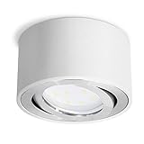 CELI-1W LED Aufbauspot weiß rund - flach nur 50 mm - Aufbaustrahler schwenkbar mit fourSTEP LED 5W warmweiß Dimmen ohne D