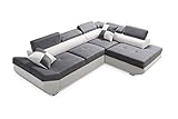 Robin Saturn Ecksofa mit Schlaffunktion, Schlafsofa mit Bettkasten und Kissen, Freistehendes Eckcouch in L-Form, Polstergarnitur Sofa (Grey/Ultra White)