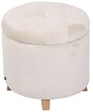 CLP Sitzhocker Marsa Stoff I Samt I Polsterhocker Mit Stauraum I Gesteppter Hocker Mit Zierknöpfen I Gepolstert, Farbe:Creme, Material:S
