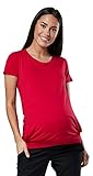 HAPPY MAMA. Damen Umstandsmoden Top Still T-Shirt Lagendesign Kurze Ärmeln. 436p (Himbeere, EU 36/38, S)